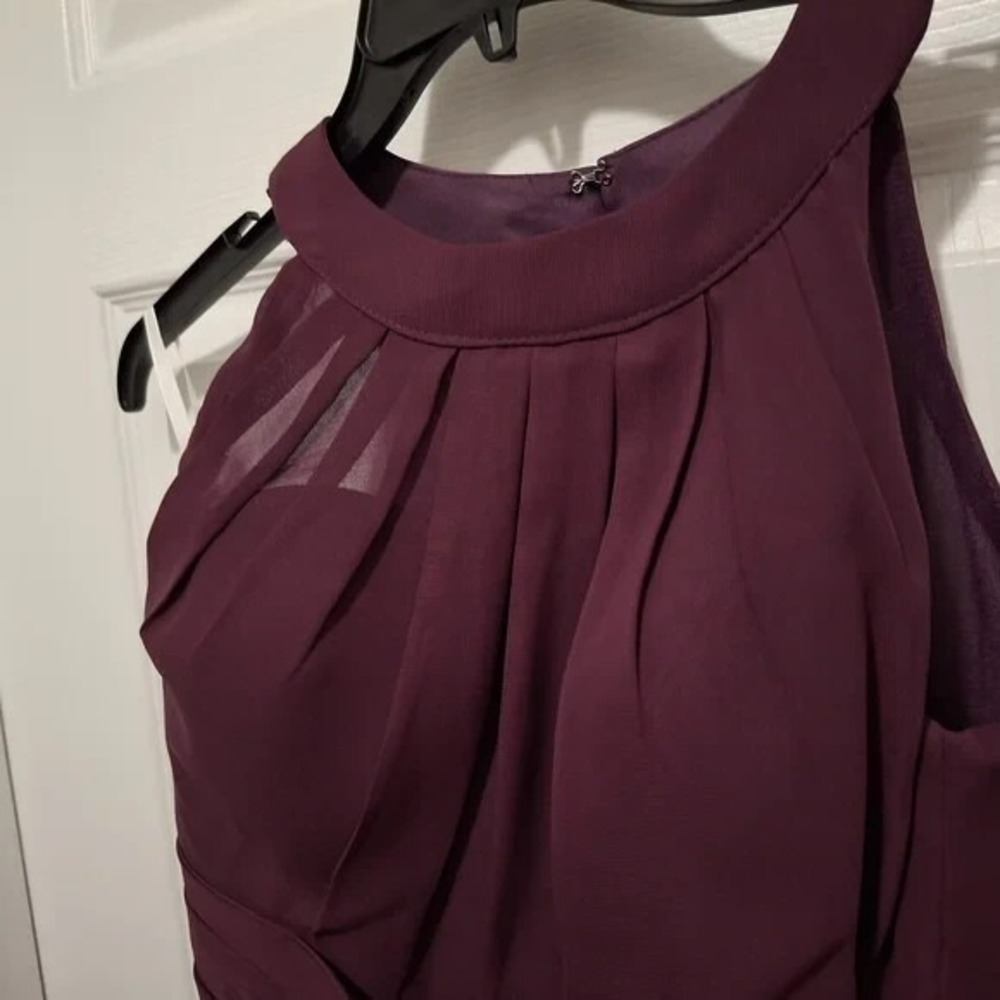 3/$15 XS Burgundy Halter Neck Party Dress Sleeveless High Low Formal Gown - Picture 2 of 6
